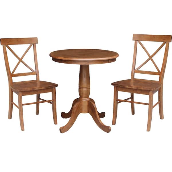 International Concepts 3-Piece 30 in. Bourbon Oak Round Dining Table and 2-Side Chairs