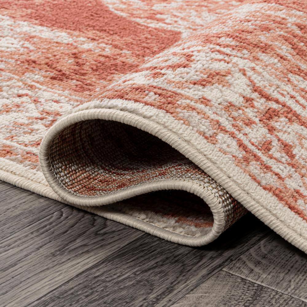 Peach/Ivory Reversible Rectangular Synthetic 4' x 6' Area Rug