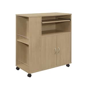SignatureHome Alaina Beech Finish Kitchen Island Rolling Cart on Wheels with Storage Cabinet. (30Lx15Wx32H)