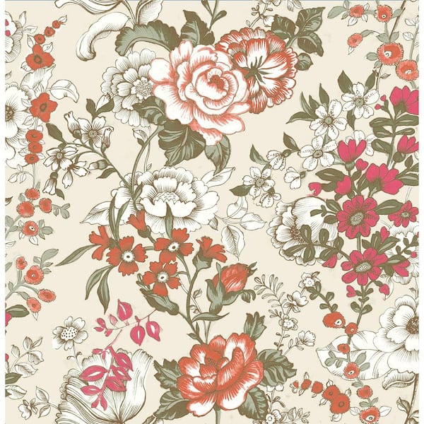 Unbranded Corcoran Ainsley Red Boho Floral Paper Strippable Wallpaper Roll Covers 56.4 sq. ft.