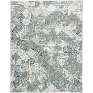 10 X 13 Green and Ivory Abstract Area Rug