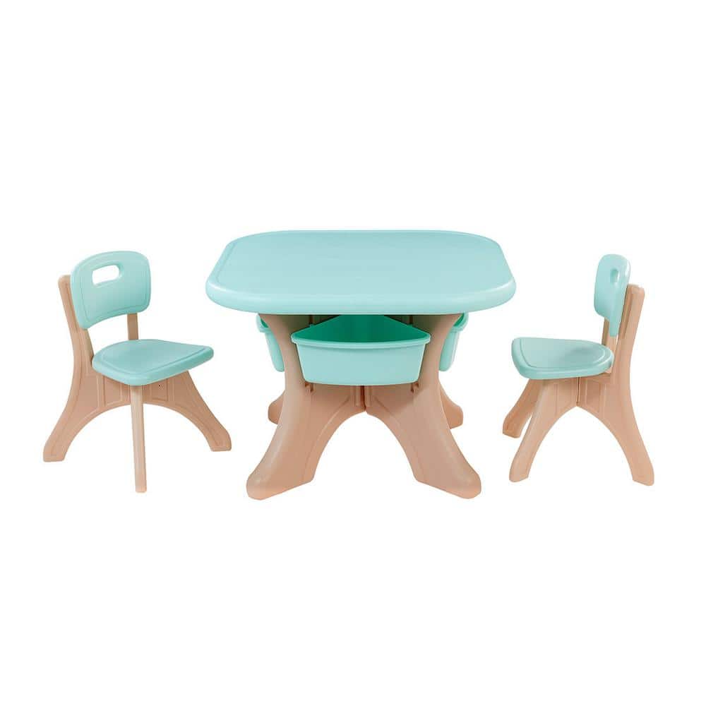 3-Piece Blue/Aqua Kids Children Table and Chair Activity Table Set with Det