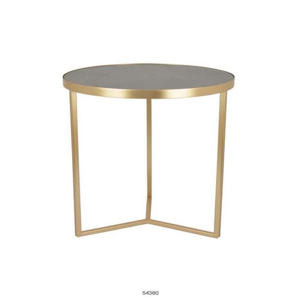 Benjara 19.75 in. Gold and Gray Round Marble Plant Stand with 1 Tier