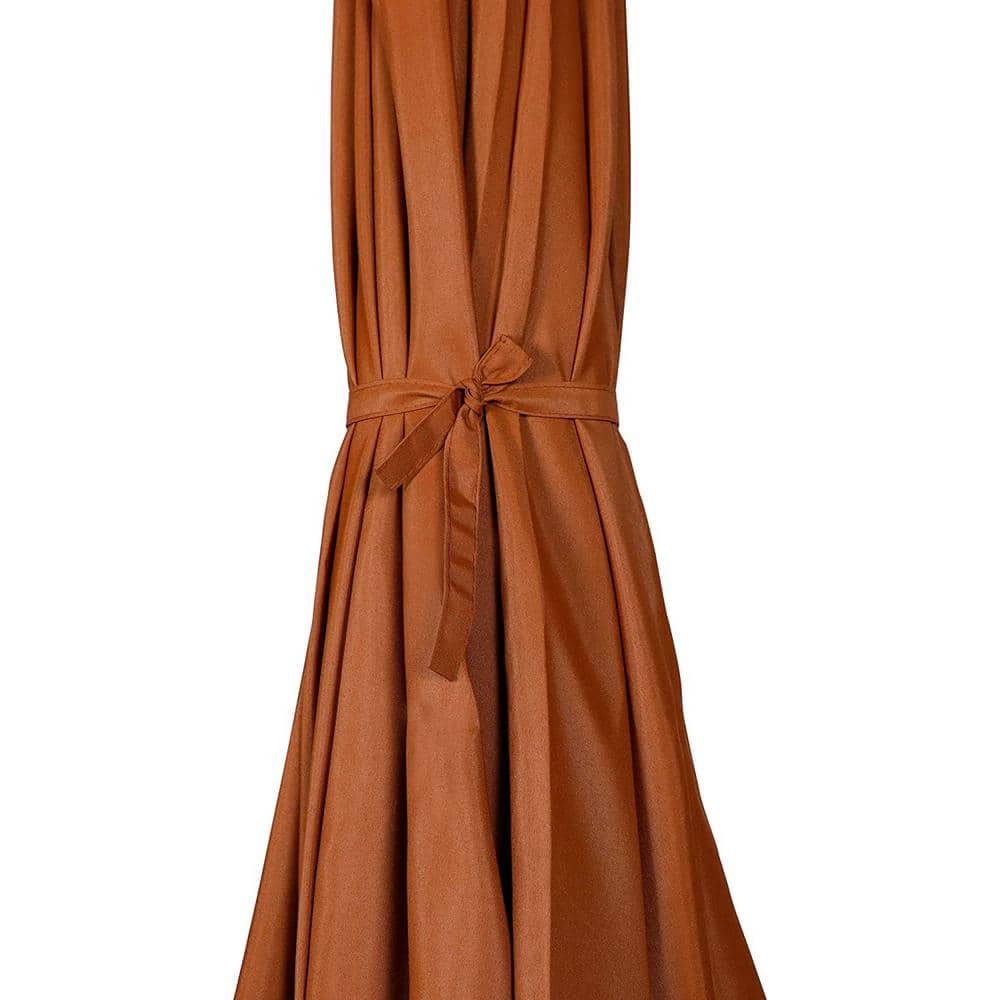 9 ft Brown Round Market Patio Umbrella with Black Aluminum Pole