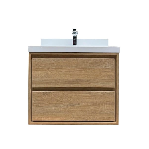 30 in. W x 20 in. D x 26 in. H Single Sink Wall Mounted Bath Vanity in Oak with White Cultured Marble Top