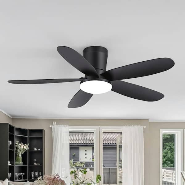 Vladimir 42 in. Covered Outdoor Standard Black Flush Ceiling Fan with LED Light Black Blade and Remote Included