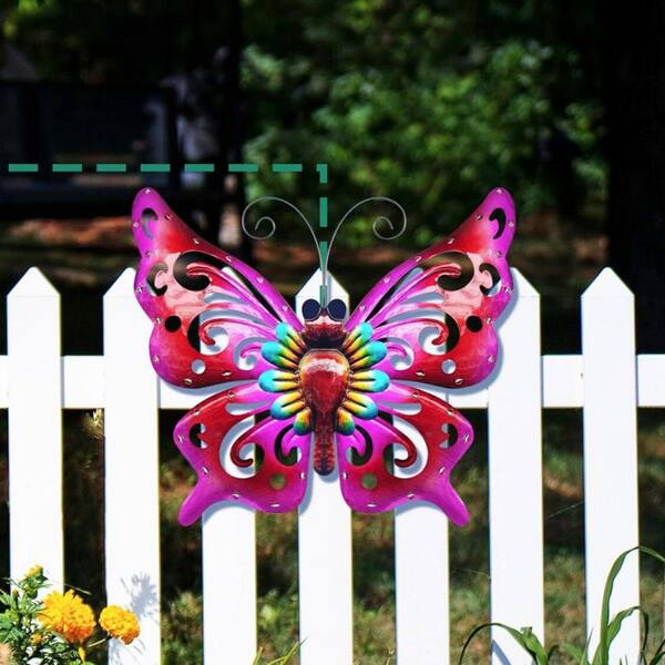 20 in. W x 17 in. H Pink Metal Outdoor Butterfly 3D Wall Sculpture