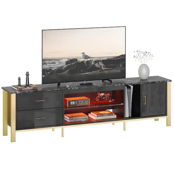 Black Metal 3-Door Up to 55 in. TV Stand Entertainment Center with Storage 2024 Drawe