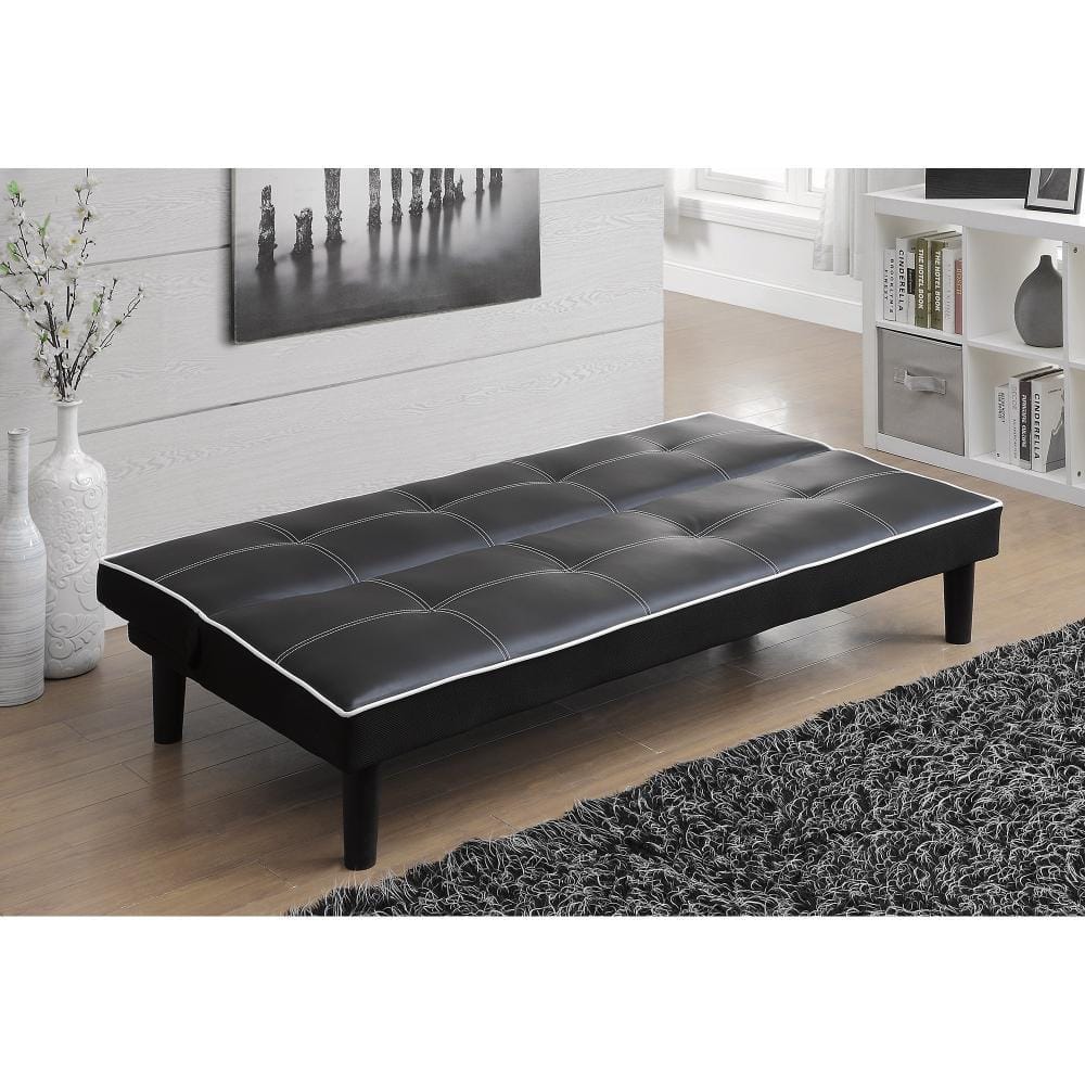 Black Tufted Faux Leather Full Sleeper Sofa with Wood Legs