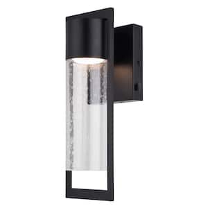 Sawyer Matte Black Steel 1-Light Integrated LED Contemporary Outdoor Cylinder Wall Sconce Clear Glass