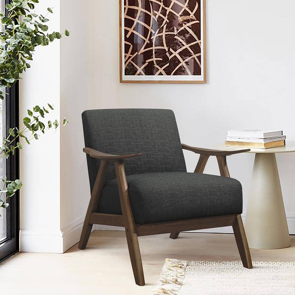 Dark Gray Mid-Century Modern Wood Accent Chair