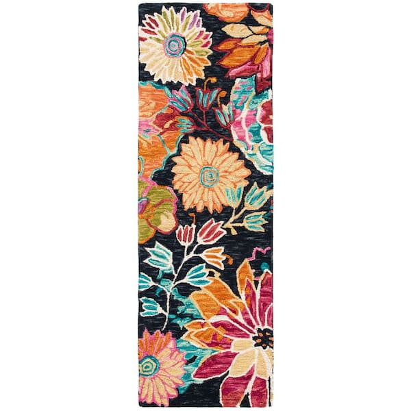 Aspen 2 ft. x 7 ft. Charcoal/Blue Floral Runner Rug