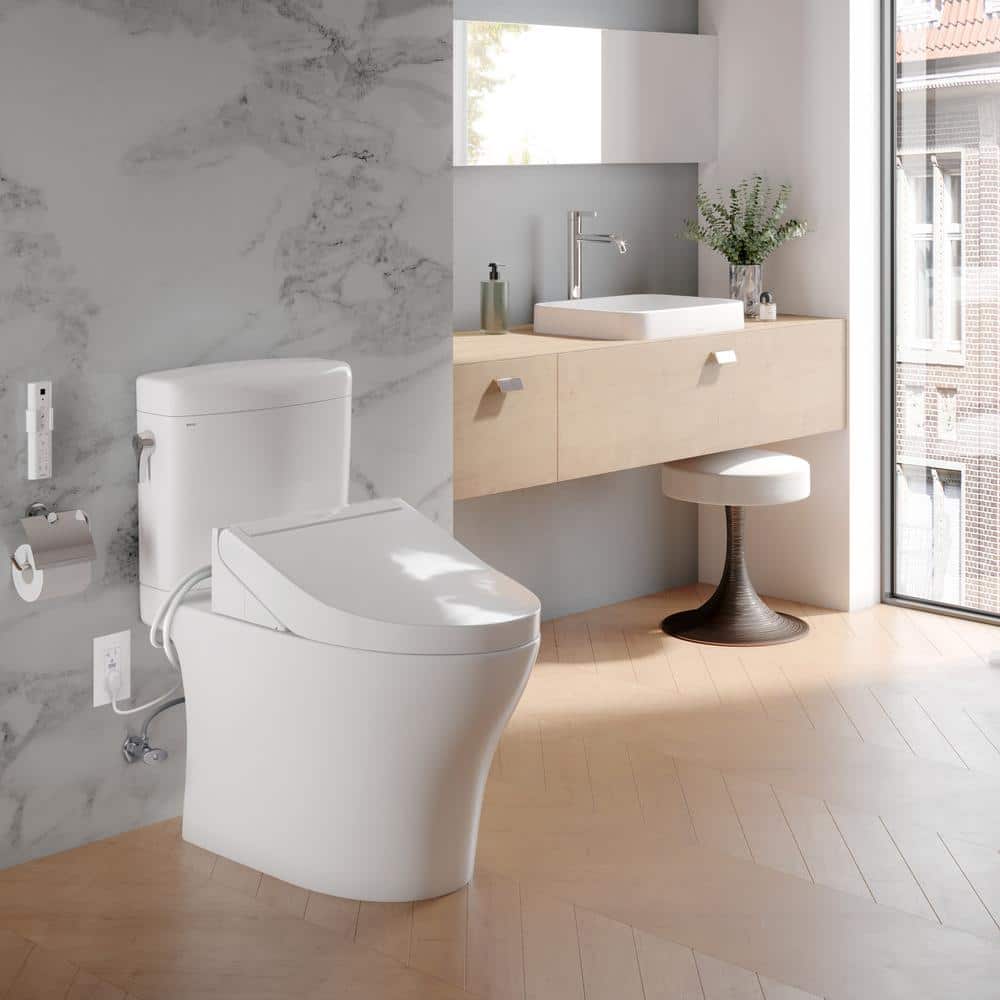 Cotton White Heated Elongated Bidet Toilet Seat with Remote