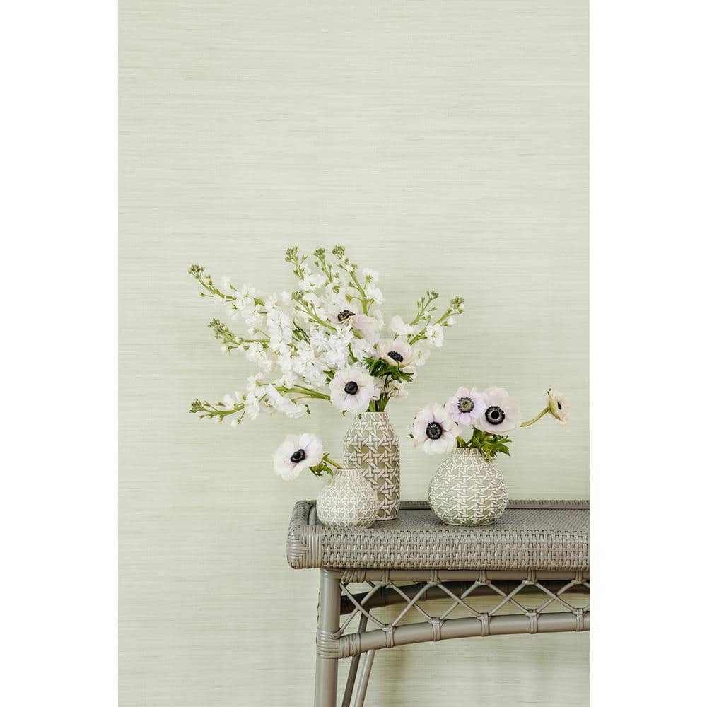 Light Green Faux Grasscloth Peel and Stick Wallpaper Roll