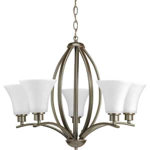 Joy Collection 5-Light Antique Bronze Etched White Glass Traditional Chandelier Light