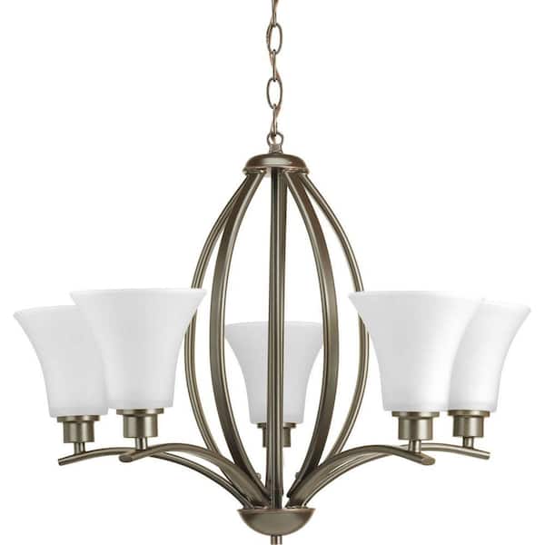 Progress Lighting Joy Collection 5-Light Antique Bronze Etched White Glass Traditional Chandelier Light