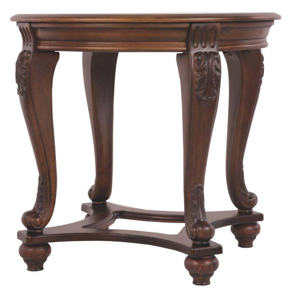 Elegant Round Wood & Glass End Table with Carved Acanthus Accents, Dark Brown