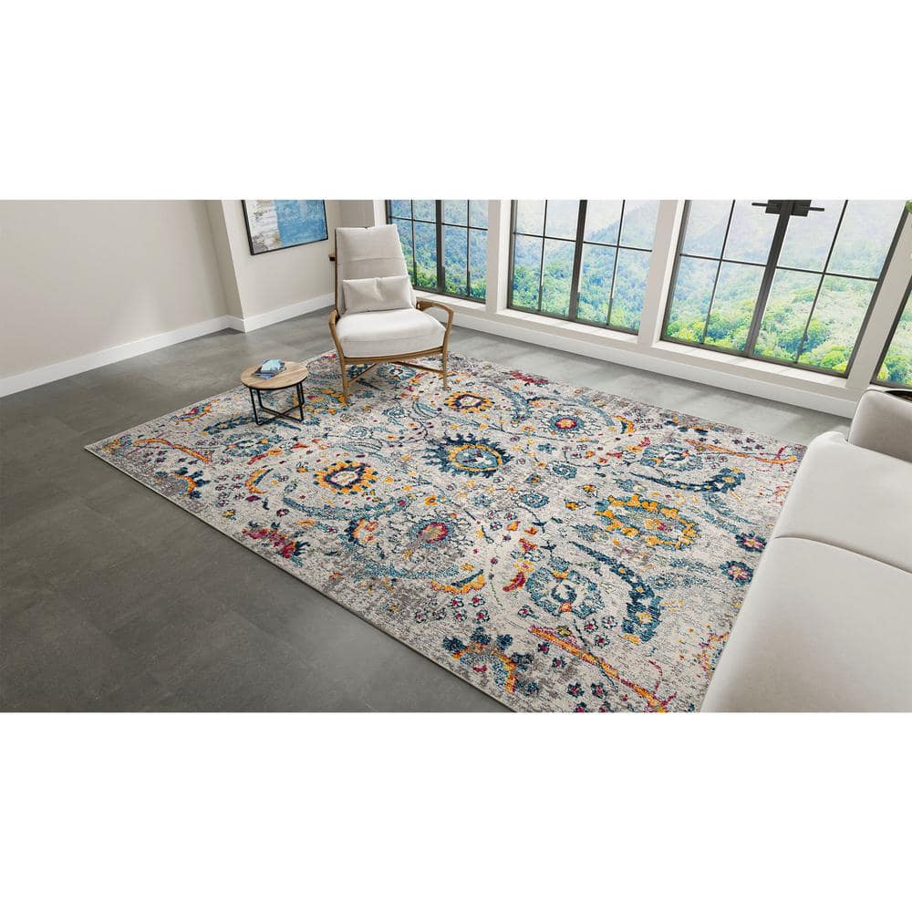 Ivory and Orange Rectangular Synthetic Reversible Rug