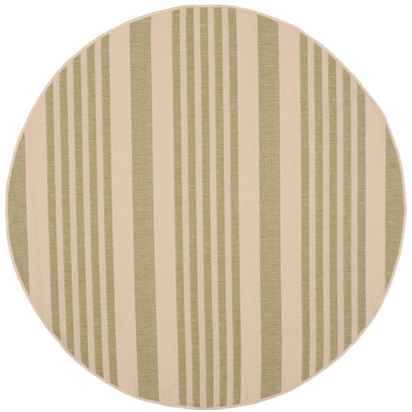 Courtyard Beige/Sweet Pea 5 ft. x 5 ft. Round Striped Indoor/Outdoor Patio  Area Rug