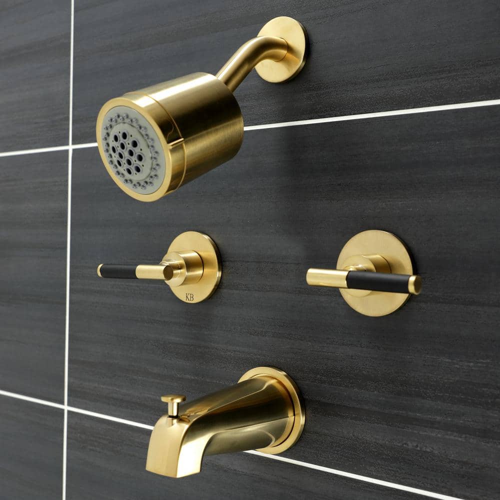Brushed Brass Multi-Head Wall Mounted Tub and Shower Faucet