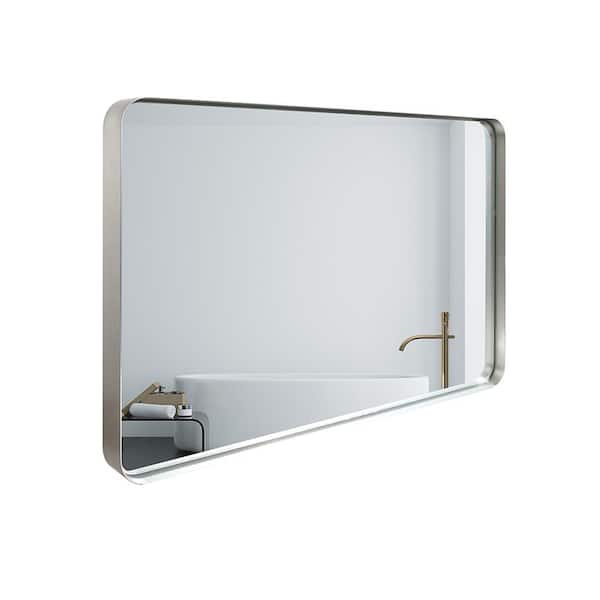 30 in. W x 36 in. H Silver Rounded Corner Rectangle Metal Frame Bathroom Mirror For Wall