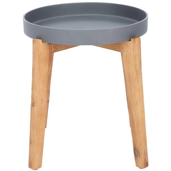 SAFAVIEH Menria Natural/Gray Round Wood Outdoor Side Table PAT1500A