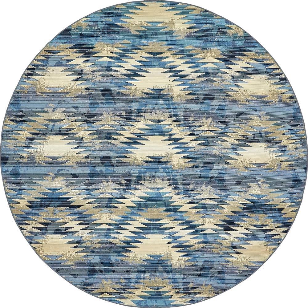 Outdoor Aztec Blue 8' 0 x 8' 0 Round Rug price history on PriceWatchPro