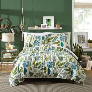 Jardin 3-Piece Green Cotton Duvet Queen Set By Justina Blankeney