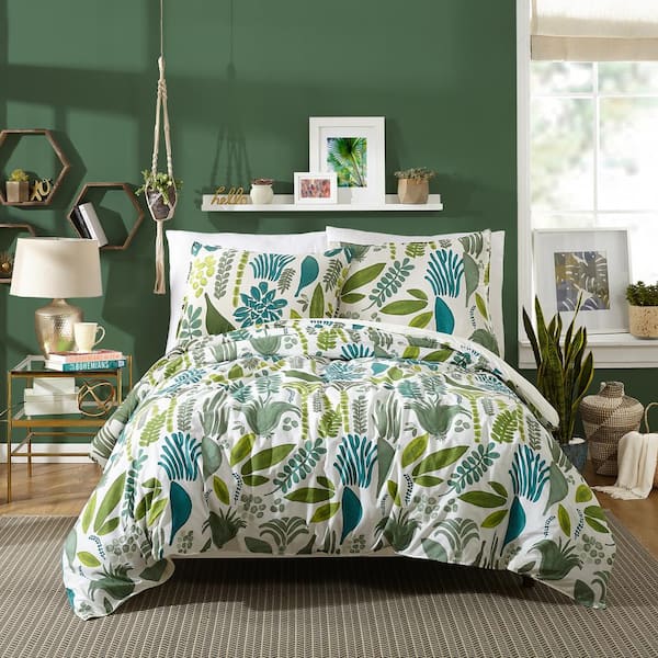 MAKERS COLLECTIVE Jardin 3-Piece Green Cotton Duvet King Set By Justina Blankeney