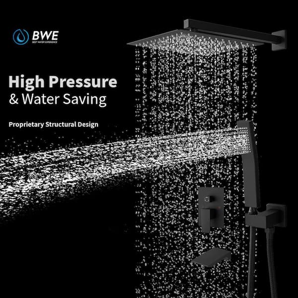 Single Handle 1-Spray Tub and 12 in. Shower Faucet 2.5 GPM with HIgh Pressure in. Matte Black (Valve Included)