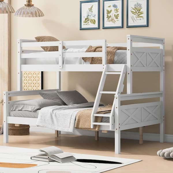 Harper & Bright Designs Detachable Style White Twin Over Full Wood Bunk Bed with Ladder
