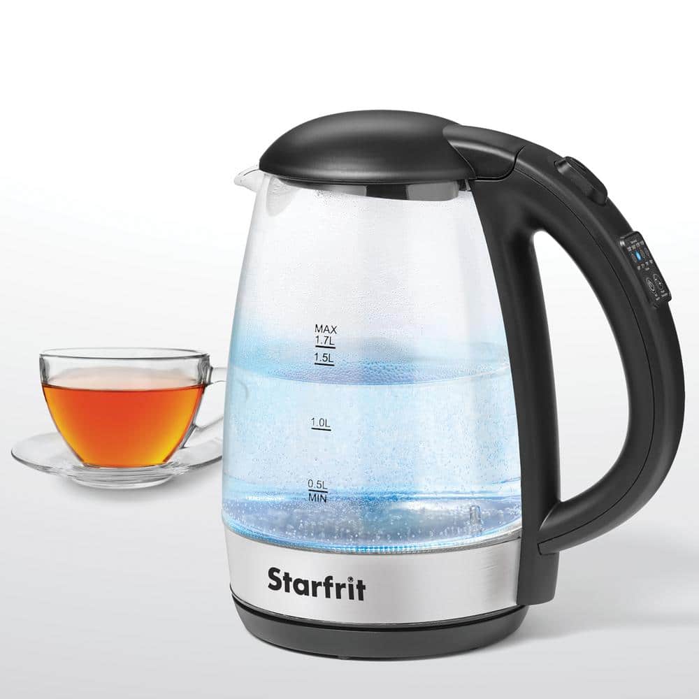 Starfrit 1.7-Liter Black Glass Electric Kettle with Temperature Control