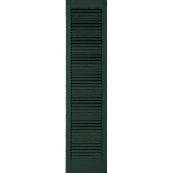 Ekena Millwork 12 in. x 72 in. Lifetime Vinyl Custom Straight Top All Open Louvered Shutters Pair Midnight Green