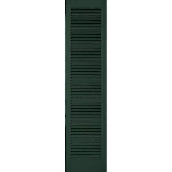 Ekena Millwork 14-1/2 in. x 59 in. Lifetime Vinyl Custom Straight Top All Open Louvered Shutters Pair Midnight Green