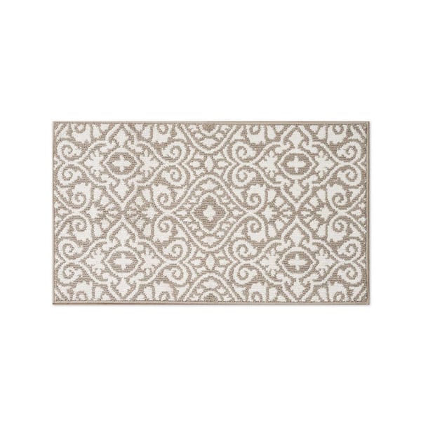 Washable Skid-Resistant Linen/Ivory 2 ft. x 4 ft. All Loop Tufted Area Rug