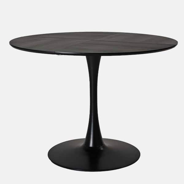 wetiny Black Wood 42.13 in. Pedestal Dining Table Seats 4