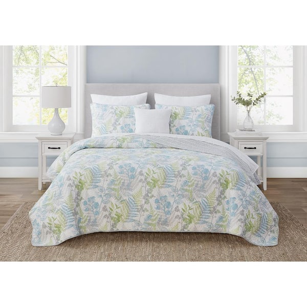 DESIGN STUDIO Althea Floral Spa Blue Soft Cotton 2-Piece Quilt Set - Twin