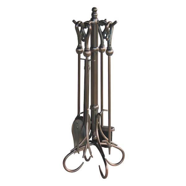 UniFlame Venetian Bronze 5-Piece Fireplace Tool Set with Crook Handles and Heavy Duty Steel Construction