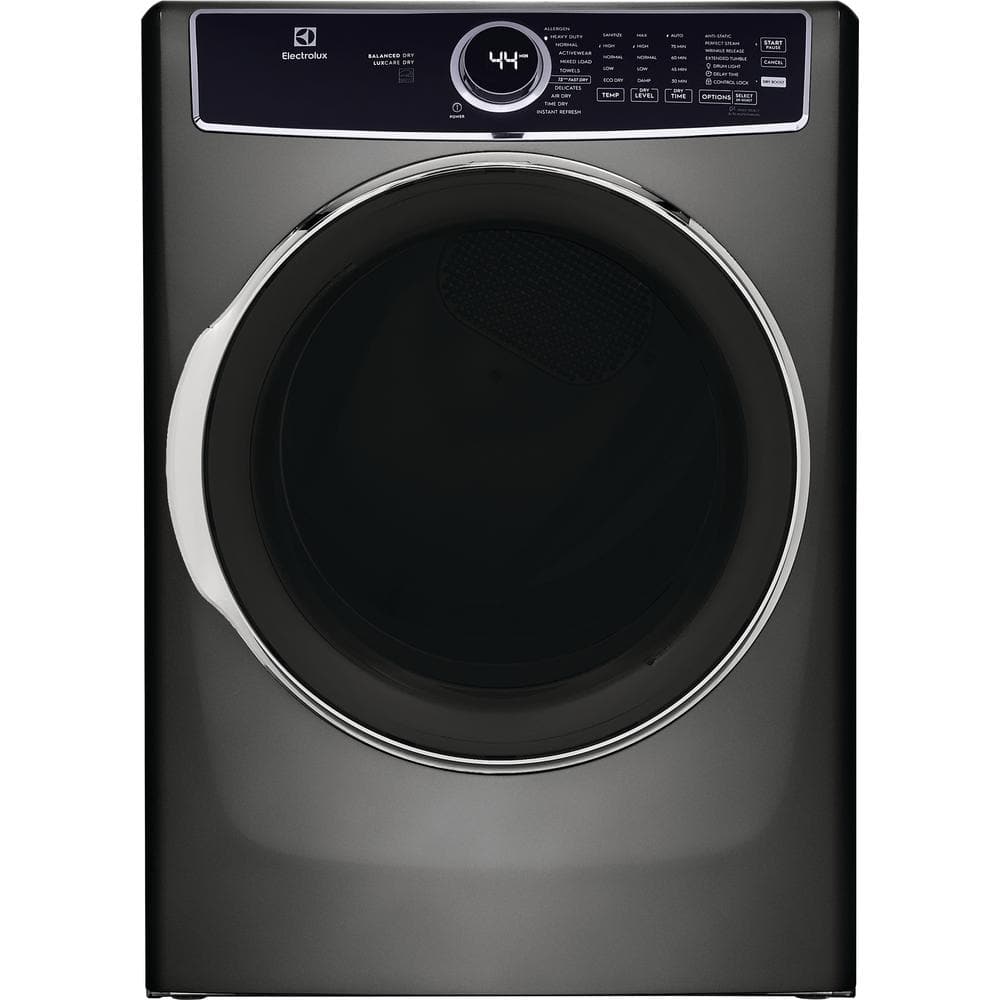 Electrolux 8 cu. ft. vented Front Load Stackable Electric Dryer in Titanium with LuxCare Dry and Perfect Steam, Silver