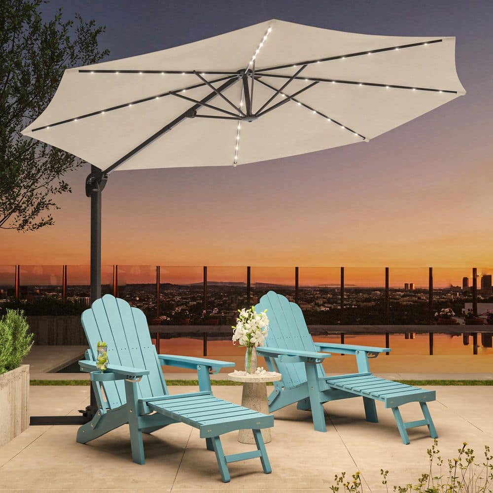 10FT LED Cantilever Umbrella with Lights, Solution-Dyed Fabric, Luxury Shade with 360° Rotation in Beige price history on PriceWatchPro