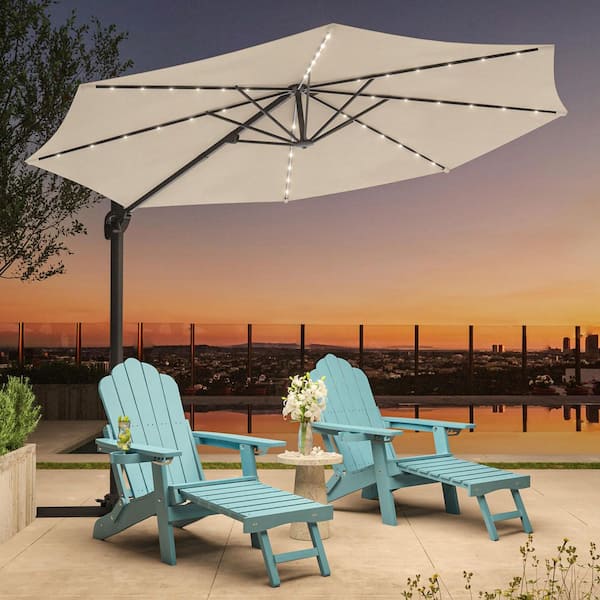 SANLUCE 10FT LED Cantilever Umbrella with Lights, Solution-Dyed Fabric, Luxury Shade with 360° Rotation in Beige