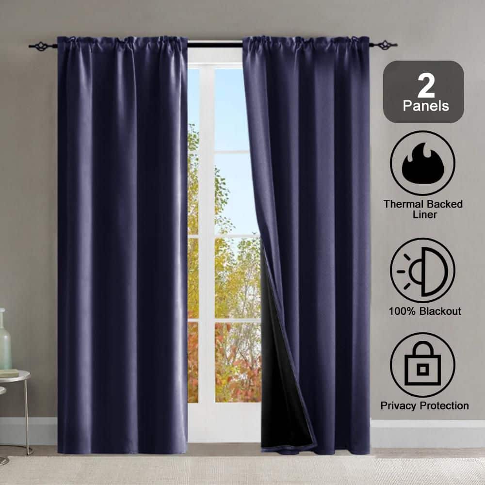 52 in. W x 84 in. L Dark Blue Rod Pocket Thermal Insulated with Coated Lining Indoor Blackout Curtains (Set of 2 Panels) price history on PriceWatchPro