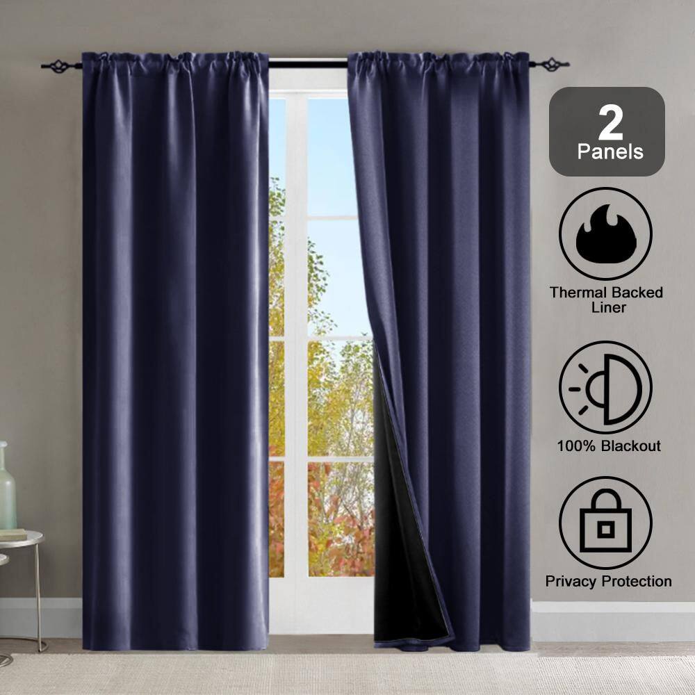 52 in. W x 84 in. L Dark Blue Rod Pocket Thermal Insulated with Coated Lining Indoor Blackout Curtains (Set of 4 Panels) price history on PriceWatchPro