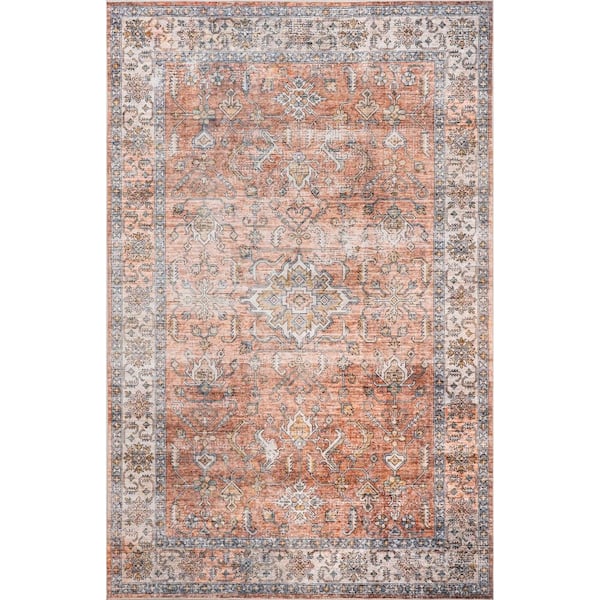 nuLOOM Britt Persian Spill-Proof Machine Washable Rust 5 ft. x 8 ft. Area Rug