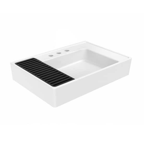 WS Bath Collections Contour 91060 4.8 in. Wall Mount/Vessel Ceramic Bathroom Sink in Glossy White with 3 Faucet Holes