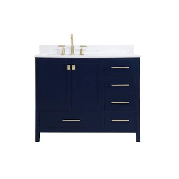 Unbranded Simply Living 42 in. W x 22 in. D x 34 in. H Bath Vanity in Blue with Calacatta White Engineered Marble Top