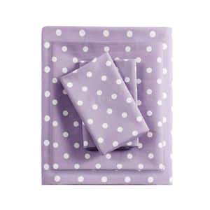 Polka Dot 4-Piece Purple Cotton Full Printed Sheet Set