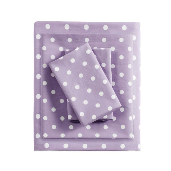 Mi Zone Polka Dot 4-Piece Purple Cotton Queen Printed Sheet Set
