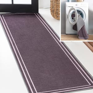 Sloane Classic 2-Stripe Border Washable Dark Purple/Light Purple 2 ft. x 8 ft. Runner Rug