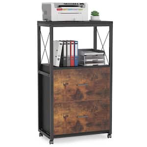 Frances 43.3 in. Black and Brown Vertical Rolling File Cabinet, Industrial Filing Cabinet with 2-Large-Drawer